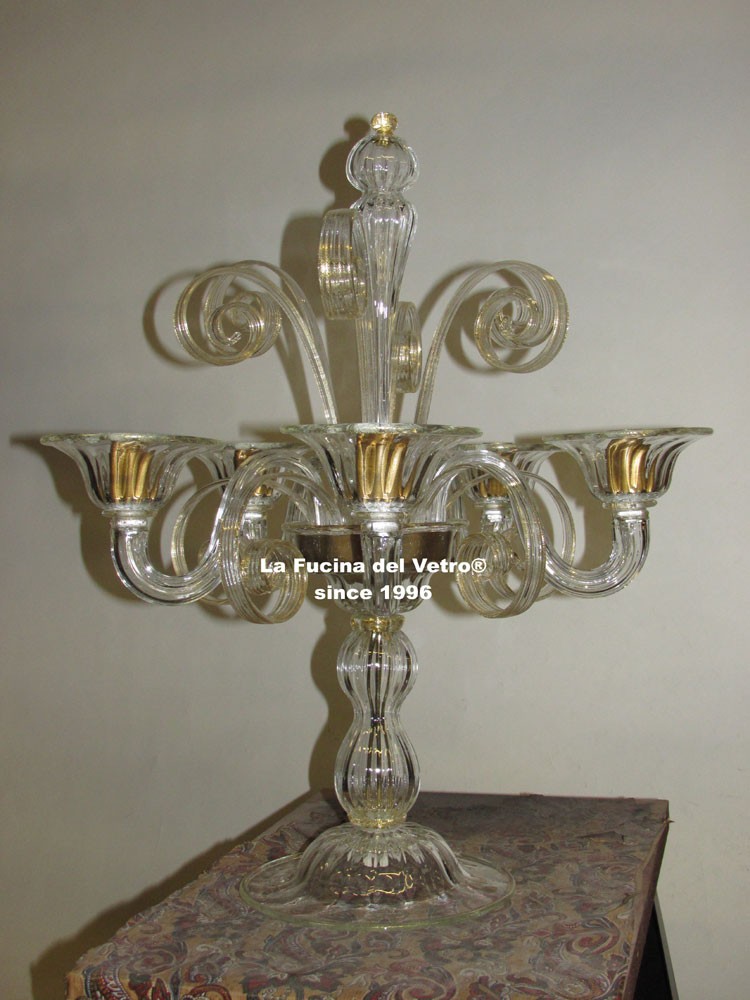 Flambeau in vetro di Murano "PASTORALE ORO"